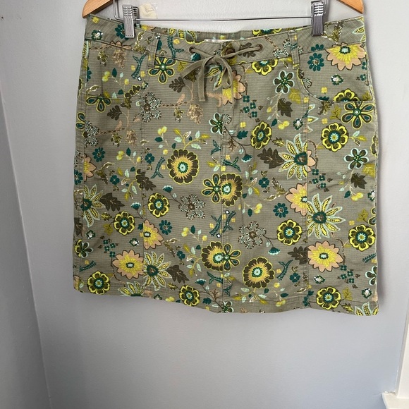 Christopher & Banks Green and Yellow Mini Pencil Skirt with Tie Front - Picture 1 of 9
